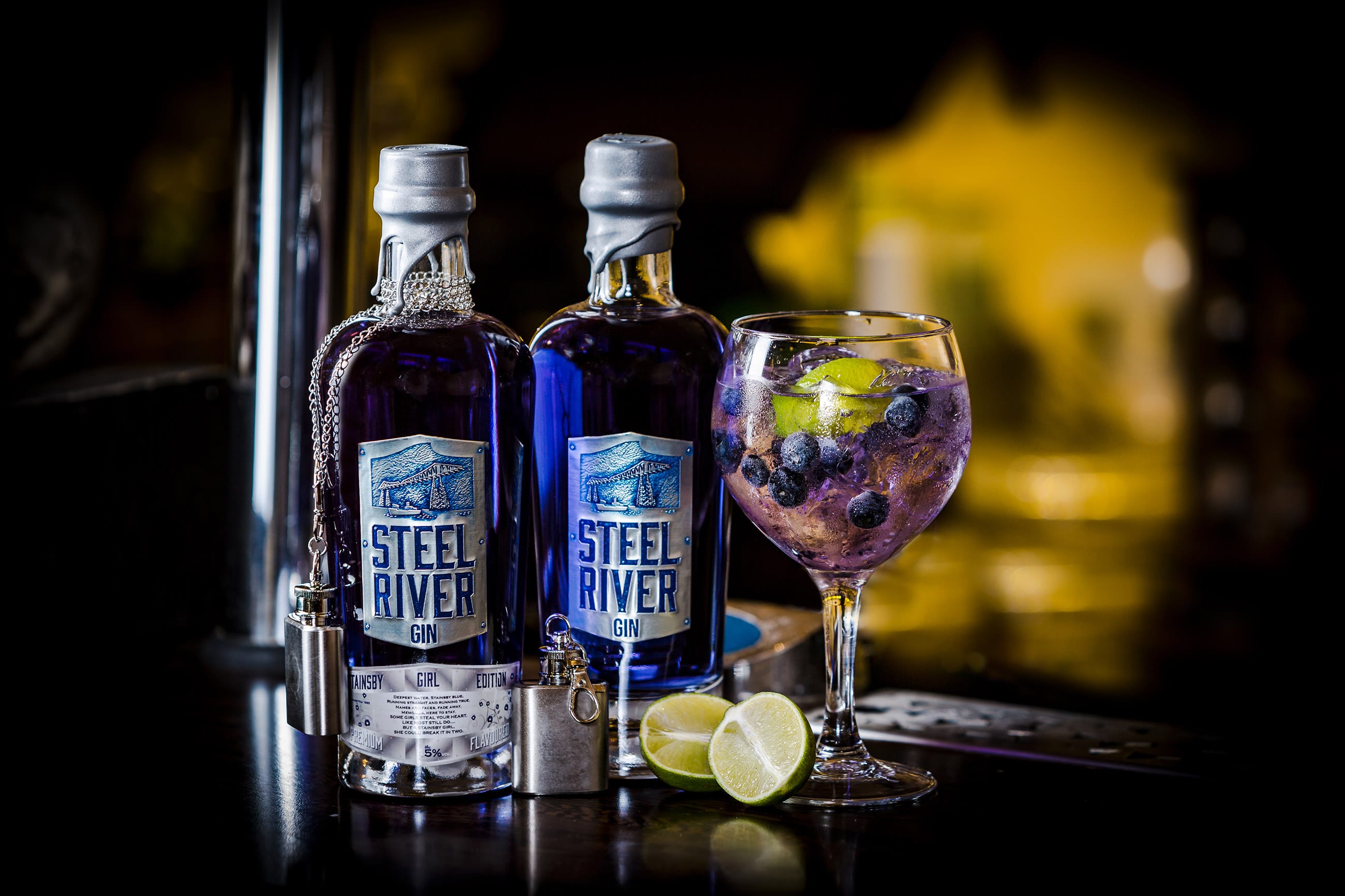 Steel river gin label design